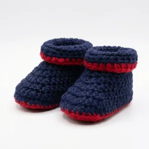 Handmade Navy Blue & Red Crochet Baby Ankle Booties