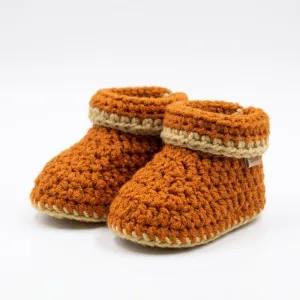 Handmade Rust Orange & Beige Crochet Baby Ankle Booties