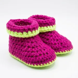 Handmade Magenta & Lime Green Crochet Baby Ankle Booties